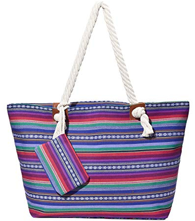 DonDon Strandtasche mit Reißverschluss, Große Strandtasche XXL, Shopper Tasche Damen - Praktische Beach bag Umhängetasche Damen Badetasche für Strand und Meer - Hippie Life