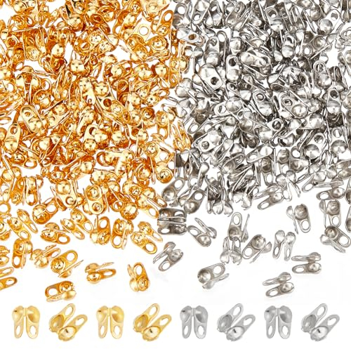 UNICRAFTALE 300St. 2 Farben Perlenspitzen Edelstahl Calotte Ends Offene Clamshell-Knotenabdeckungen Golden & Edelstahl Farbe 1mm Kleine Lochendkappen Für Knoten & Crimpfunde Handwerk 4x2mm