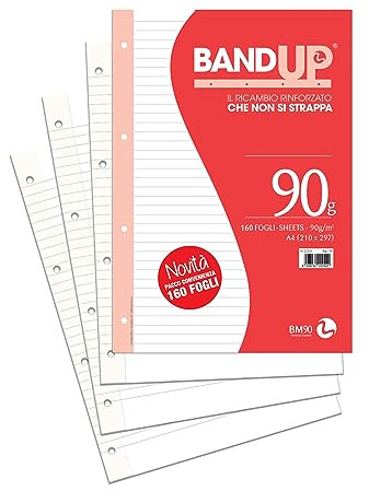 BM BeMore Ersatzblätter Bandup A4 mit verstärktem Band - Lineatur 1R - liniert ohne Rand - Vorteilspackung mit 160 Blatt - Papier 90g/m² - 0122254