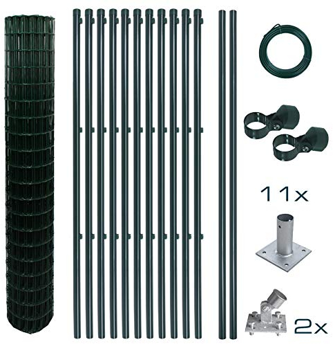 ESTEXO Schweißgitter Gartenzaun Set Komplettset Zaun Gartenzaunset Zaunset Drahtzaun Gitterzaun mit Aufschraubhülsen (1,5 x 25 m)