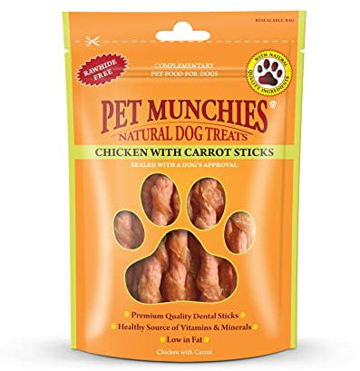 Pet Munchies Chicken with Carrot Sticks Dog Treats, Healthy Dental Chews with Natural Real Meat, Low in Fat 80g