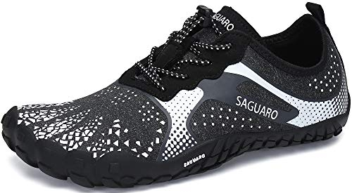 SAGUARO Barfußschuhe Herren Damen Barfussschuhe Traillaufschuhe Zehen Training Fitnessschuhe Outdoor Barfuss Wanderschuhe Atmungsaktiv Schnell Trocknend Badeschuhe, Weiß, 40 EU