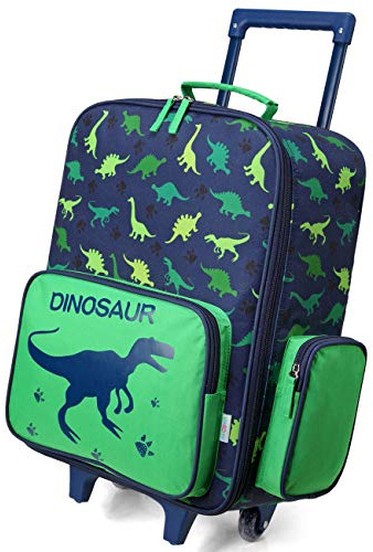 VASCHY Rolling Luggage for Kids, Cute Travel Carry on Suitcase for Boys Toddlers/Children with Wheels 18inch Dinosaur