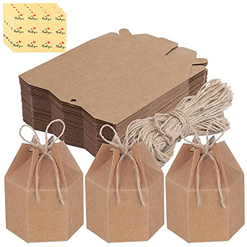 50 Stück Diy Party Geschenkboxen,Partyboxen Mit Aufklebern,Kraftpapierbox,Kreative Geschenkboxen Aus Papier,Mit Schnur Und Aufklebern,Verwendet Für Hochzeiten,Süßigkeiten,Partys,Geschenkboxen(Braun)
