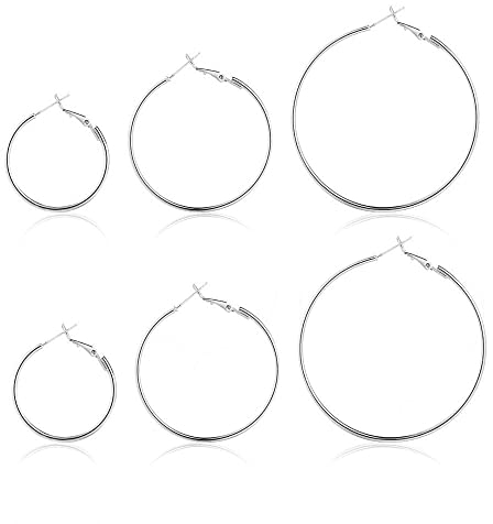 Aucuu Runde Creolen Schleifen Ohrringe, 3 Paar 925 Sterling Silber hypoallergen Damen Creolen, 2021 Neu Ohrschmuck, eschenk für Frauen Schwester Mama, Durchmesser: (30/40/50mm)