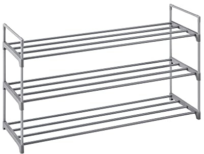 SONGMICS 3-Tier Shoe Rack, Metal Storage Shelves Hold up to 15 Pairs of Shoes, for Living Room, Entryway, Hallway and Cloakroom, 92 x 30 x 54 cm, Grey LSA13GV1