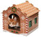 Furhaven Casa de cartón para Gatos con Hierba gatera para Gatos de Interior, Almohadilla para rascar pies y Juguetes Colgantes, casa de Pan de Jengibre Decorada, escondite rascador para Gatos,