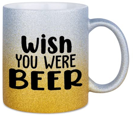 glitzertassen.de® | Wish you were beer | Tasse mit Glitzer | Geschenkidee | Silbergold