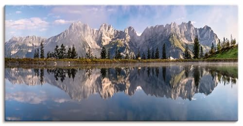 ARTLAND Wanddeko Leinwand Bilder Wandbild Landschaft Berge Alpen Bäume See Spiegel Wilder Kaiser Tirol U3VB
