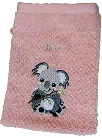 Waschlappen mit Namen & Wunschmotiv Waschhandschuh Handmad bestickt Koala Bär