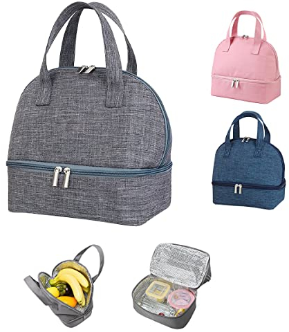 ZoneYan Lunch Tasche Isoliertasche, Kleine Faltbare Kühltasche Zur Arbeit Schule, Picknick-Handtasche Für Frauen, Erwachsene, Studenten und Kinder (Grau)