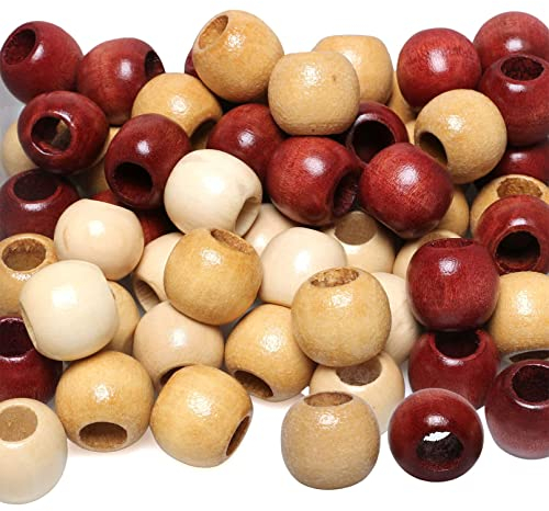 Braune Holzperlen, großes Loch, 20 mm, verschiedene Packungen, Makramee-Perlen, lose Perlen für Makramee, Basteln, Girlanden, Heimdekoration, 9 mm Loch, 51 Stück