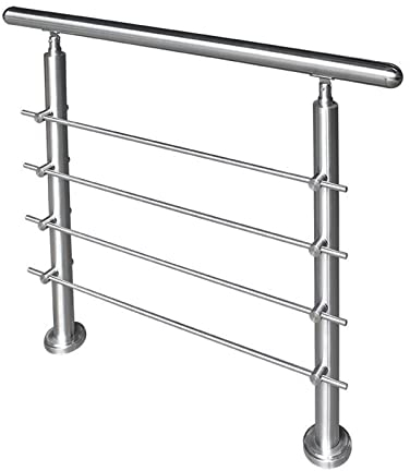 Lsoiup Handlauf für Innengeländer, Außentreppen, Treppengeländer, Bodenmontage mit 2 Querstangen, einfache Installation, Handläufe aus Edelstahl, max. Belastung 200 kg