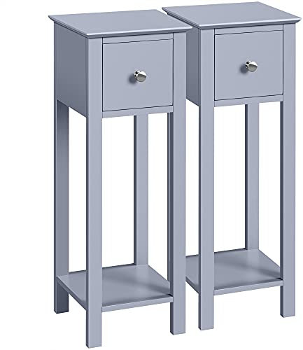 Yaheetech Lot de 2 Tables d'Appoint Console en Bois Bout de Canapé Haut Laqué 25 x 25 x 70 cm Table de Nuit pour Chambre Salon Entrée Gris