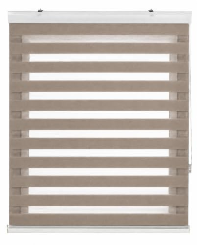 Estoralis | Sansa | Doppelrollo mit Weiss Kassette | Doppelter Stoff, Tag und Nacht | Farbe - Hellbraun | 125 x 255 cm. (Breite/Höhe) Stoffgröße 122 x 250 cm. | Rollos für Fenster und Türen