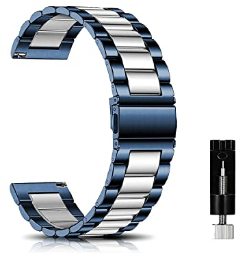 CeiBand Correa para 22mm 20mm 18mm Métal Ajustable de Acero Inoxidable Correas, Banda Reemplazo de Reloj inteligente para Hombres Mujer - Azul/Plata