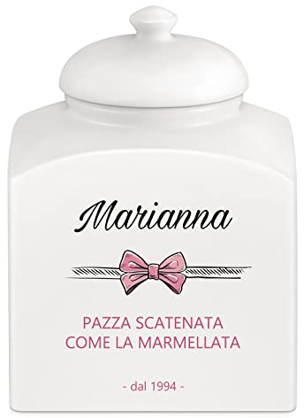 Maverton Biscottiera in ceramica - stampa personalizzata - barattolo da cucina 3 L - protezione ermetica del barattolo per dolci - pensiero speciale per la donna - fiocco rosa