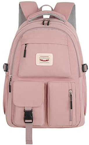 FIORETTO Lightweight School Backpack Womens, Cute School Bag for Teenager Girls, 14 Inch Laptop Rucksack Casual Daypack Backpack for Travel College Work Pink