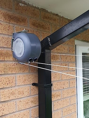 SAIF 26m Washing Line Retractable Wall-Mounted Double Clothes Drying Line, Heavy Duty Retractable, Extendable Reel Airer Adjustable Dryer Garden outdoor or indoor (Grey), 15X14X10cm