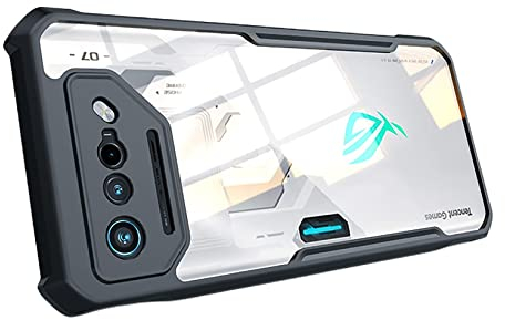 GIOPUEY Hülle für Asus ROG Phone 7/7 Ultimate, Hart-PC + Weiche TPU Abdeckung, Hohe Transparenz, Klar Handyhülle, Luftpolster Anti-Drop, Kein Vergilben -