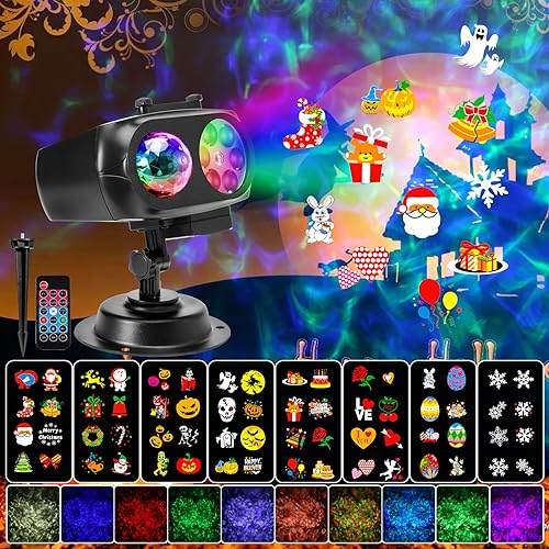 B-right Proiettore di Natale di Halloween, Lampada di Proiezione di effetto dell'onda dell'acqua, Luci di Natale impermeabili IP65, Lampada del Proiettore con Telecomando per la Festa, Compleanno