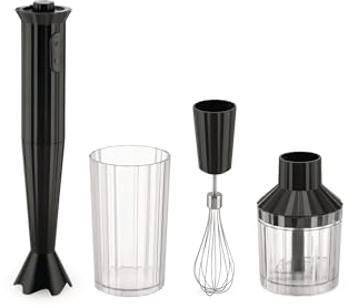 Alessi Plissé MDL10S B - Frullatore a Immersione di Design con Bicchiere Graduato, Frusta e Tritatutto, in Resina Termoplastica, Spina Europea 500W, Nero