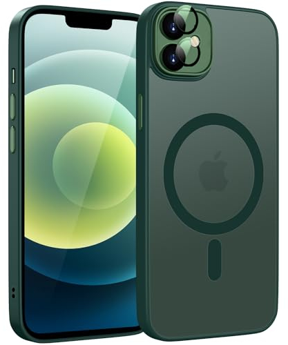 HGH Magnetisch Hülle für iPhone 12 6,1 Zoll Kompatibel mit MagSafe Kabellosem Laden, Durchscheinende Matt Handyhülle für iPhone 12 Dünn Stoßfest Schutzhülle kameraschutz für iPhone 12 Case Dunkel Grün