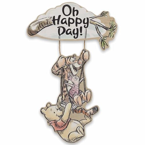 Disney Winnie Puuh Oh Happy Day Hängende Wanddekoration aus Holz – bezaubernde Winnie Puuh Dekoration für Kinderzimmer oder Kinderzimmer