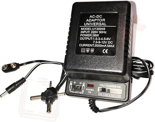 Aglow.it ALIMENTATORE 2000 mAh 36w UNIVERSALE, CARICATORE AC DC con Selettore REGOLABILE, Trasformatore 1.5V 3V 4.5V 6V 7.5V 9V 12V con 6 CONNETTORI, LED e Inversione di polarità (A3885)