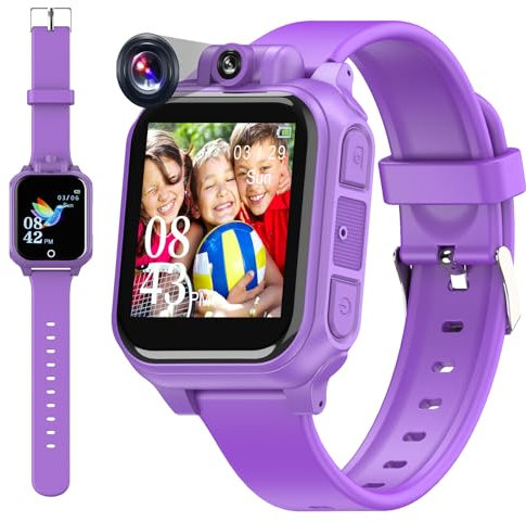 Umblue Reloj Inteligente para Niños, Smartwatch con Cámara Giratoria de 90°, Pantalla Táctil, Regalos para 3-12 Años (Morado)