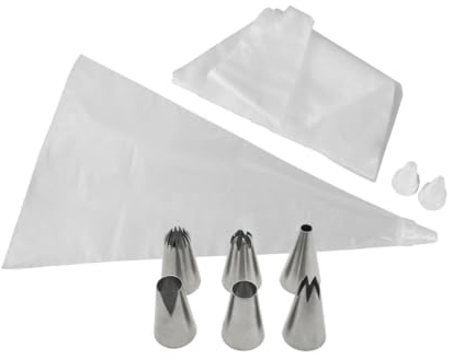 Zenker 9918250 Lot de 20 poches à douilles avec 3 douilles plastique et 6 douilles inox, poche a douille, ustensile patisserie, poche patisserie, Plastique, Inox, 32 cm, douilles 3 à 4,7 cm