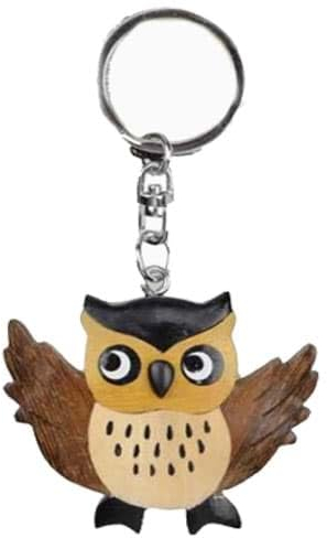 Kuscheltiere.biz Porte-clés hibou chouette en bois, Marron clair et blanc crème, taille unique