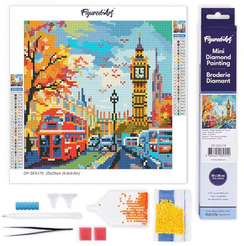 Figured'Art Mini Diamond Painting Erwachsene 25x25cm Ganze Leinwand gerollt Herbst in Londoner Stadt 5D Bilder Runde Steine - DIY Set Basteln