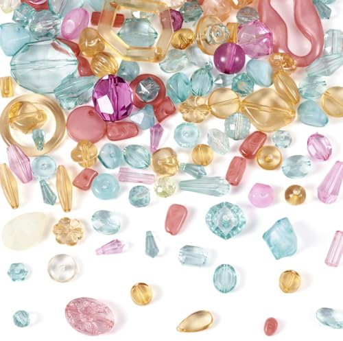 Beadthoven - Perline assortite in acrilico trasparente, 100 g, a forma di fiore, ovali, piatte, rotonde, colorate, sfuse, a forma di diamante, irregolari, per la creazione di gioielli