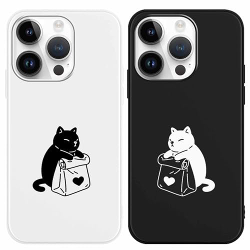 Yoedge 2 Pack Phone Case Compatible with iPhone 15 Pro 6.1, Ultrathin Soft Silicone TPU with Aesthetics Pattern, Shockproof Bumper Protector Matte Cover for iPhone 15 Pro, Lovers Cat