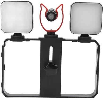 Kamerakäfig Live Kit, Multifunktionaler Kamerakäfig mit Fülllicht Metallmikrofon, Rauschunterdrückung, Smartphone Video Rig Kit für Online Vorlesungsvideos