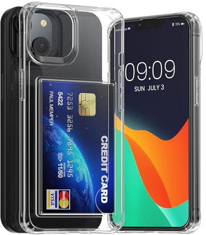 kwmobile Custodia Trasparente Compatibile con Apple iPhone 13 / iPhone 14 Cover - con Retro in PC e Paraurti in TPU Morbido - Case Antiurto - con Porta Carte di Credito