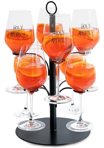 SpritzUpYourLife Tour de boissons sans montage – Support Aperol pour 8 verres – Décoration amusante JGA & Aperol – Tour à cocktail pour l'apéritif Sarti Rosa (noir)