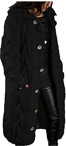 EMUKFD Women Open Front Cardigan Cable Knit Sweaters Solid Color Lightweight Long Sweater Coats Button Outwear with Pockets Autumn Winter Loungewear