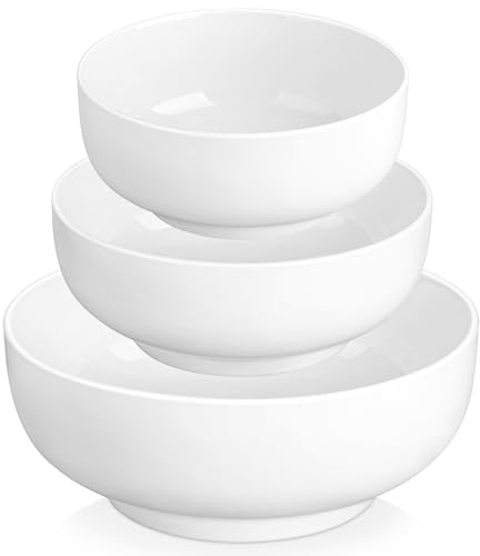 MALACASA, Serie Regular, 3-teilig Porzellan Cremeweiß Salatschüssel Set, 3400ml 1780ml 800ml Suppenschüssel Reisschale Bowl Essen, Müslischalen Dessertschale für Salat, Suppen, Ramen, Obst usw.