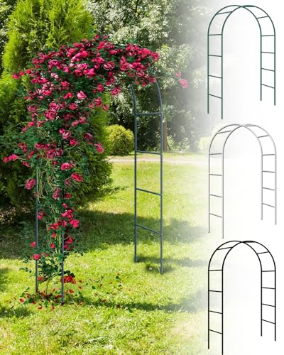LTSRLL 2,2 M Gartenbogen-Spalier Mit Erdspießen, Gartenlaube Torbogen Aus Metall Für Verschiedene Kletterpflanzen, Brautparty-Dekoration Rosenbogen Pergola(Color:Black 25cm,Size:120x220cm/3.9x7.2ft)