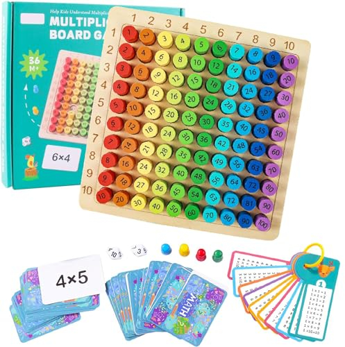 ENIKMOSD 1x1 Lernen Rechenspiel für Grundschüler,Montessori Mathe Spiele Grundschule,multiplikations holzbrettspiel,Multiplikationslehrmittel für die Frühkindliche Bildung