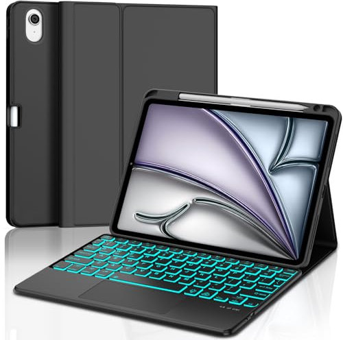 SENGBIRCH Custodia con Tastiera per iPad Air 11 (M3) 2025/Air 11 (M2) 2024, Tastiera Bluetooth Retroilluminata a 7 Colori con Trackpad per iPad Pro 11 (4th/3rd/2nd/1st Gen), Nero