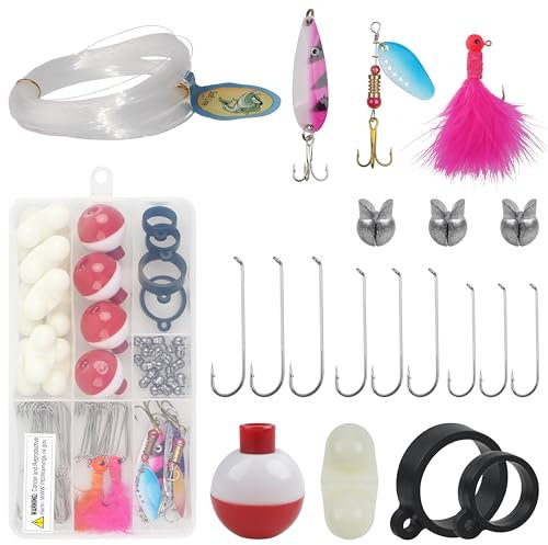 Survival Fishing Kit Basic Version Compact Fishing Tool Rigs Tackle Kit Line Jig Head Hook Spoon Spinner Bait Bobber Split Shot Sinkers Outdoor Survival Tool Bass Crappies Trout, 95pcs/Box