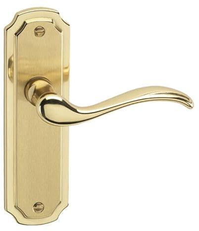 URBNLIVING Constance Metal Lever Latch Door Handles Set Round Rose Internal & External Use, Durable and Stylish Modern Design Easy Installation Secure for Home or Office (Polished Brass Plain)