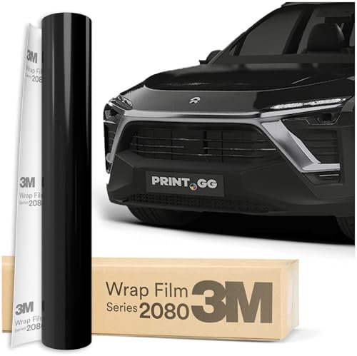 PRINT.GG Autofolie 3M 2080 Hochglanzschwarz HG12, 152 x 20 cm, Selbstklebende Folie Car Wrapping Folie, Robuste Lackschutzfolie Auto, Motorrad, Boot, Auto Folie mit hervorragender Haftung