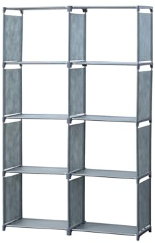 Herzberg HG03343, Regal mit 8 Ebenen, Grau, Mobiler Kleiderständer und vier Regale, Tragkraft von 25 kg, Einfacher und werkzeugloser Aufbau, 85x26x125 cm