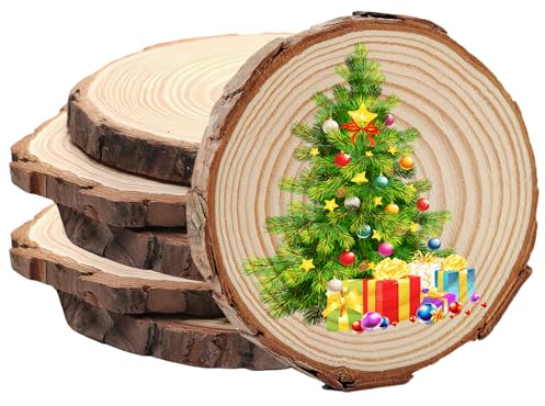 Holzscheiben, 6 Stücke Baumscheiben Rund Zum Basteln, Holzscheiben Ohne Loch 18-20 cm durchmesser, Holzscheibe Untersetzer Holz, Holz Log Scheiben, Holzscheiben für DIY, Basteln, Hochzeit (18)