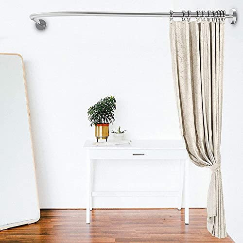 Viertelkreis Duschvorhangstange, Vorhangstange Ohne Bohren, Rostfreie L-förmige Edelstahl-Eck-Badvorhangstange Für Badezimmer Badewanne Bekleidungsgeschäft Ga(Size:D 70-95cm x 105 -165cm,Color:Silber)