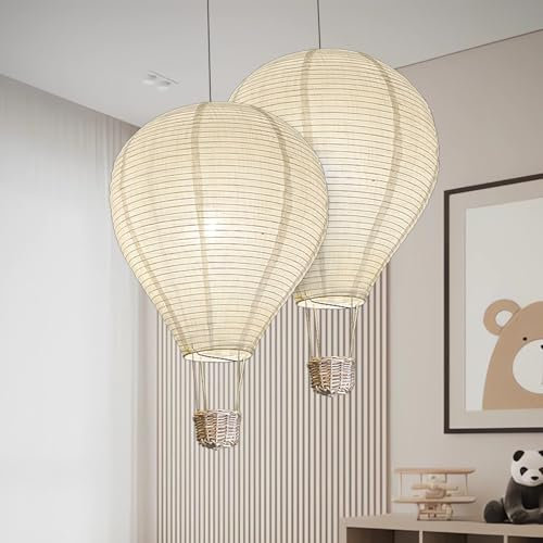 METHEDEECO Lámpara Globo Aerostático Infantil 2 Piezas – Pantalla de Lámpara Colgante de Tela 35 cm – Decoración para Habitación Infantil y Fiesta, Idea de Regalo Original para Niños y Amigos